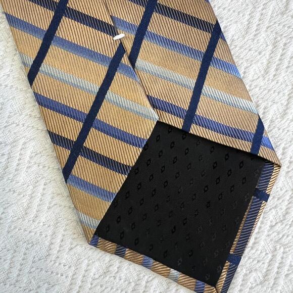 Brand New Hathaway 100% Silk The Bay Brown Blue Men's Neck Tie 80s Retro Office - Picture 7 of 8
